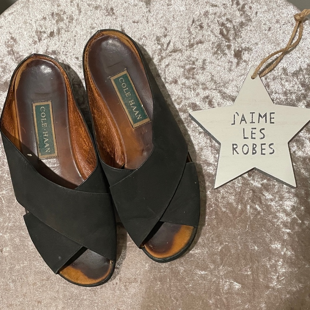 COLE HAAN Black Leather Slide Sandals